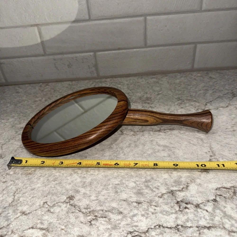 Vintage Angled Wood Handle Framed Vanity Mirror Rustic Farmhouse Country Unique